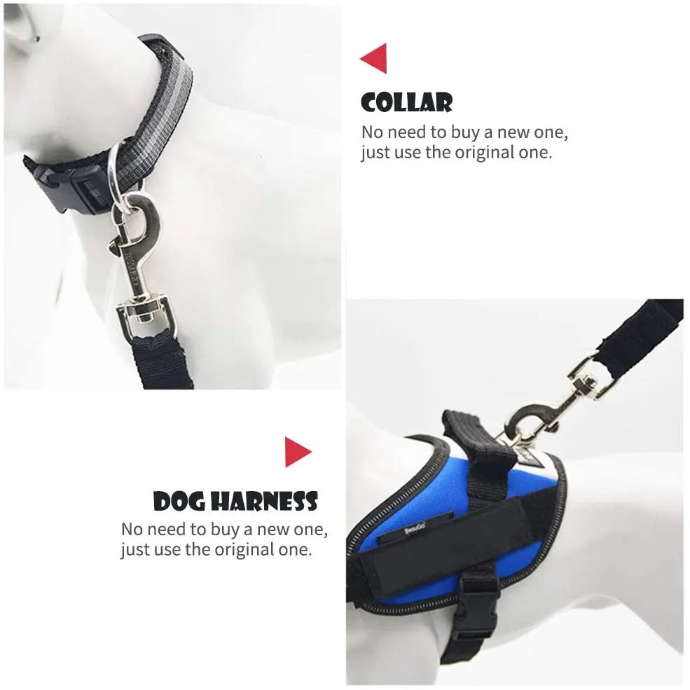 Midello dog car seat belt colour variants — black, red, blue, and grey