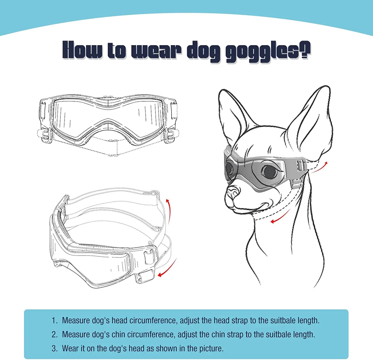 Midello UV protection dog goggles color variants — pink, black, and red