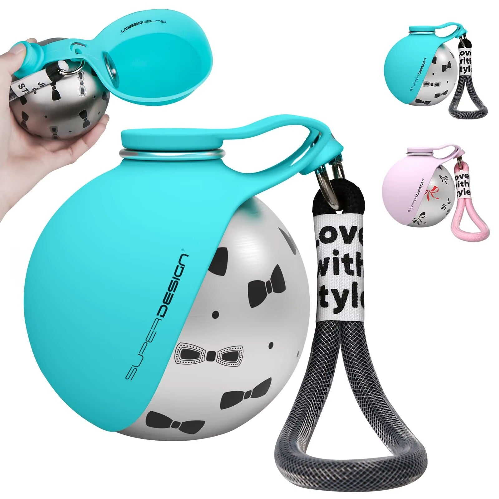 Midello dog water bottle variant — pink colour option for active dogs